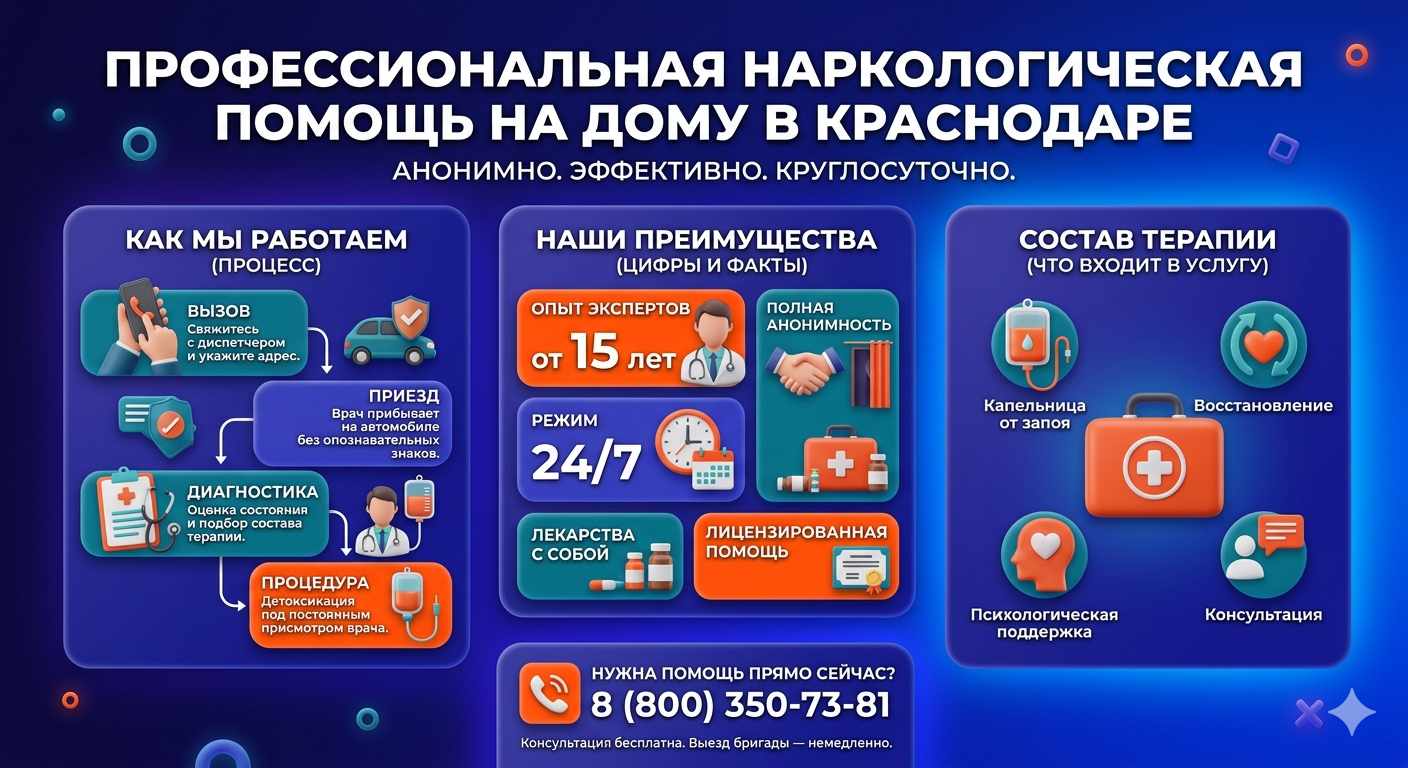 Инфографика о принципах лечения алкоголизма на дому в Романово: этапы вызова нарколога, преимущества анонимной детоксикации и состав медицинской помощи.